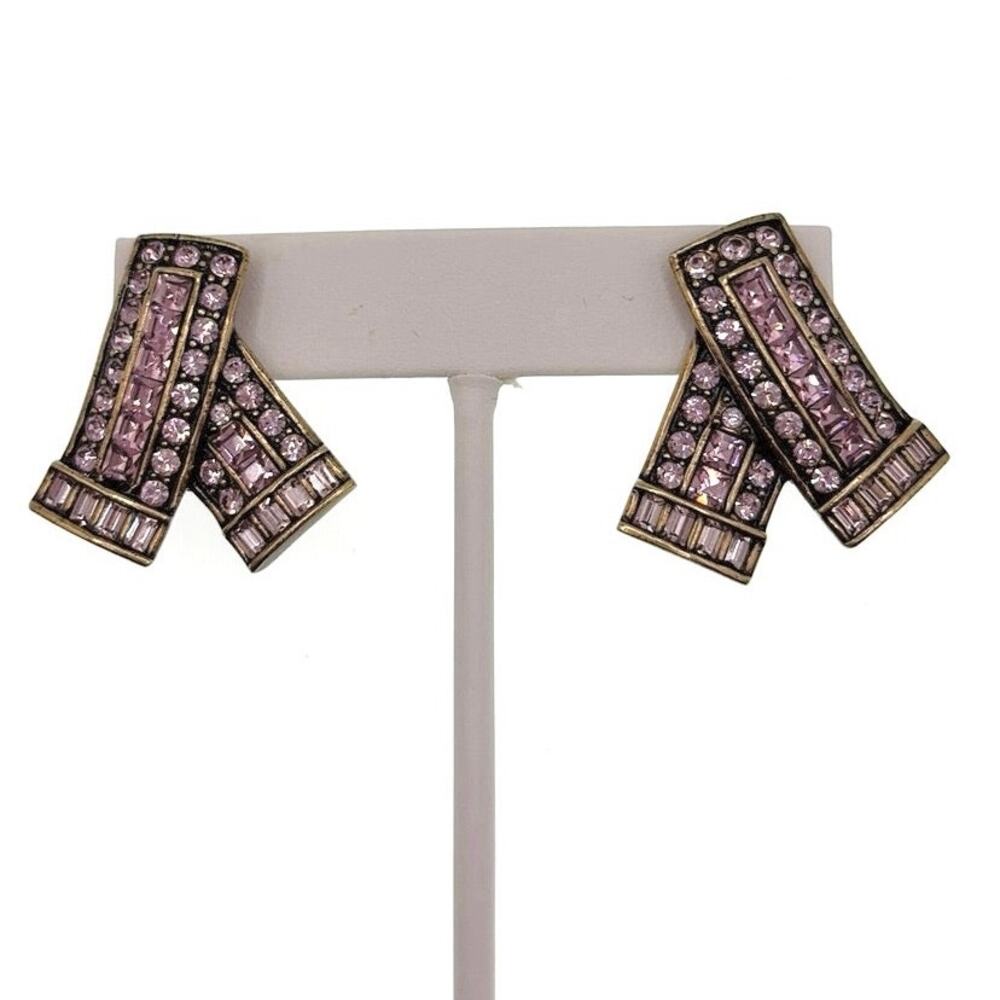 Heidi Daus Vintage Pierced Earrings Pink Rhinestones Ribbon